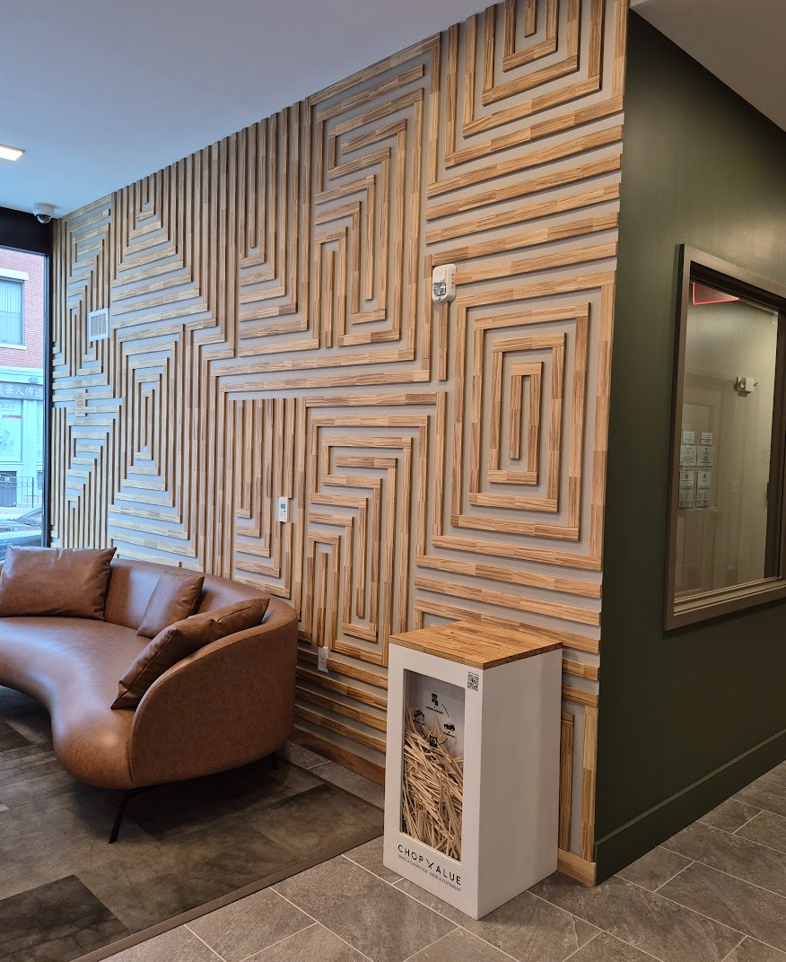 a decorative wall by ChopValue, in a new apartment complext in Boston