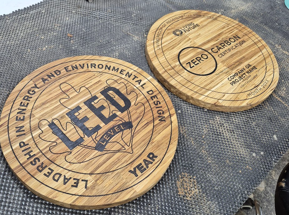 LEED plaques made from upcycled chop sticks