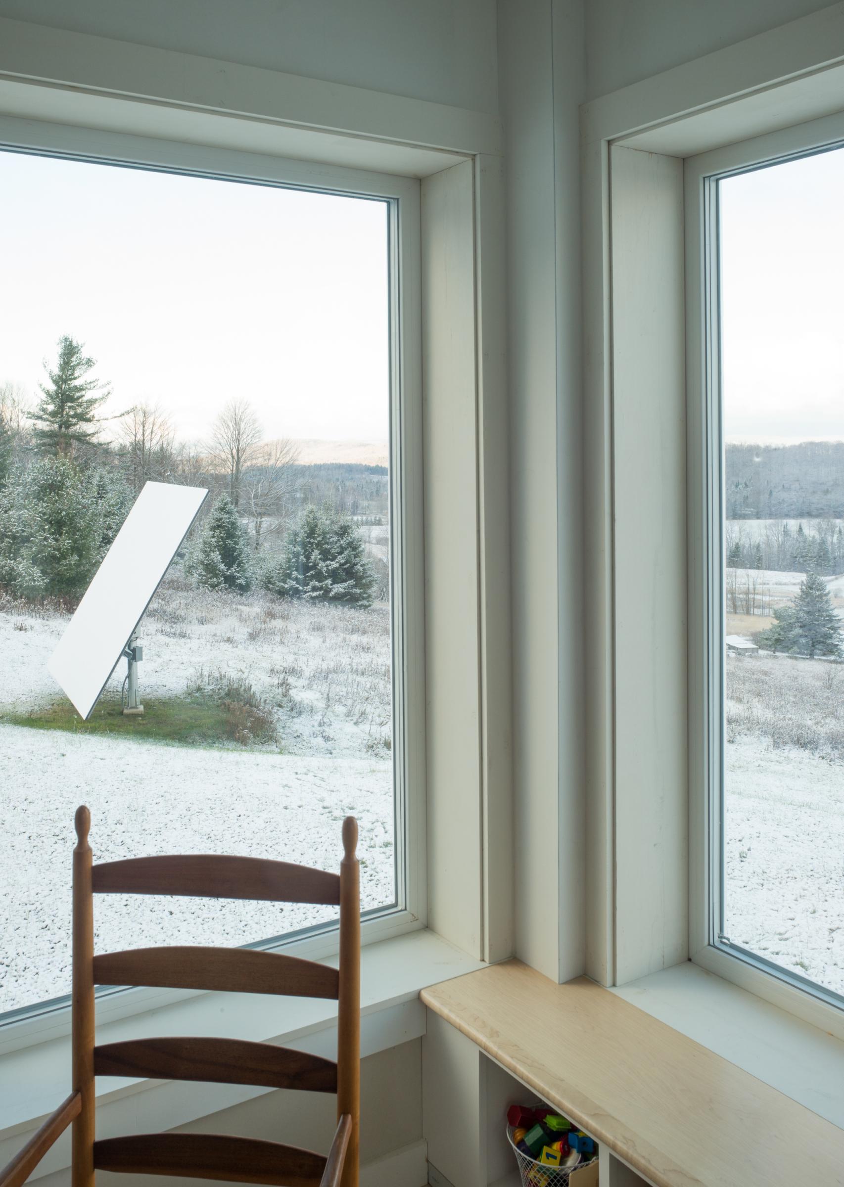 Hillside Residence, Vermont - View of solar collector from inside