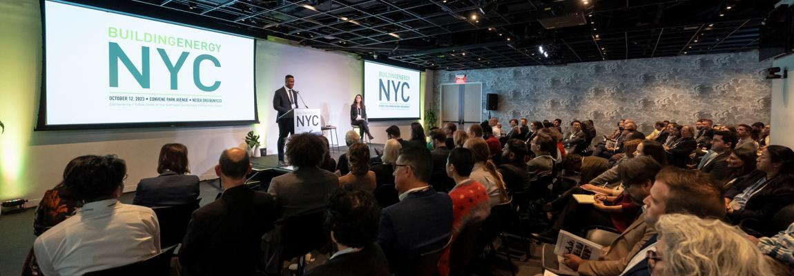 a view of the keynote address from BuildingEnergy NYC 2023