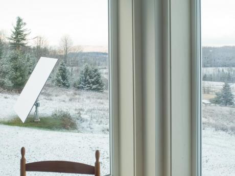 Hillside Residence, Vermont - View of solar collector from inside