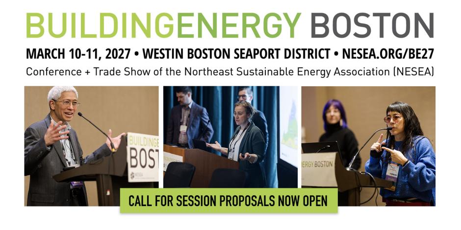Three images of people presenting at BuildingEnergy Boston